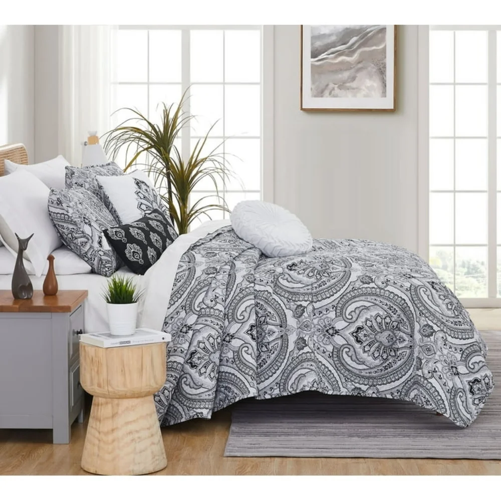 Southshore 6 Piece Grey & White Paisly Print Quilt Set